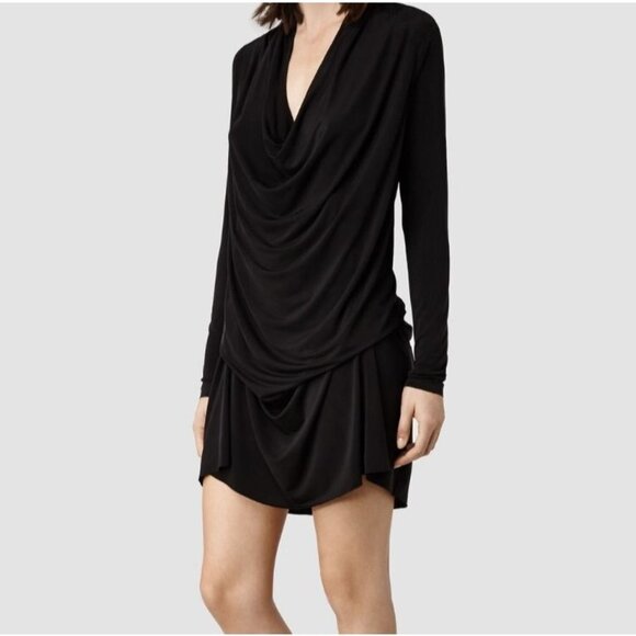 All Saints Amei Relaxed and Draped Mini Dress 8 - Picture 1 of 6
